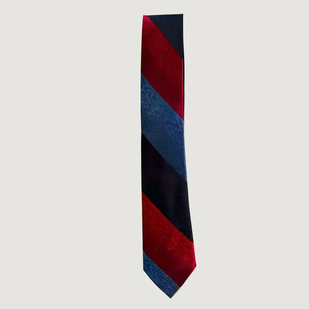 Vintage Wembley Wemlon Striped Tie Red Navy Blue Slate Washable Necktie